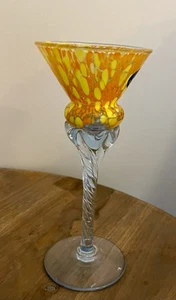 Murano Glass Orange Yellow Single Candlestick Hand Crafted Italy - Picture 1 of 4