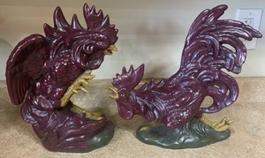 2 große 12" Vintage MCM KAMPFHAHN KERAMIK FIGUREN STATUEN SIGNIERT CTO - Bild 1 von 9