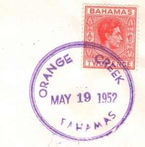 BAHAMAS KGVI Cover Super *ORANGE CREEK* Violet Rubber 1952 CDS Cat Island YD171 - Picture 1 of 13