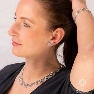 Maria Belen Taxco 925 Sterling Silber Modernist Square Link Statement Halskette - Bild 1 von 6