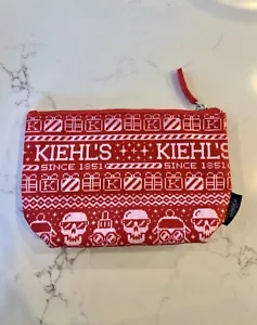 Red Holiday Printed KIEHL'S Zippered Toiletry Makeup Pouch Travel Case - Picture 1 of 3