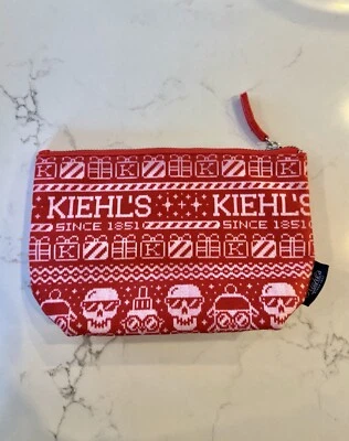 Red Holiday Printed KIEHL'S Zippered Toiletry Makeup Pouch Travel Case - Image 1 of 3