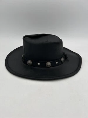 Minnetonka The Outback Buffalo 镍帽麂皮绒黑色皮革帽子 S 码 9519 — 第 1/4 张图片