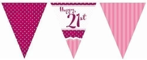 Pink Happy 21st Birthday / Age 21 Paper Bunting -12ft Long - New. X 2 packs  - Image 1 of 1