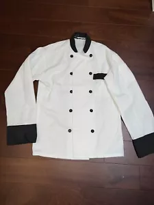Chef Coat Food Jacket Black White Double Buttons Chest & Sleeve Pocket Size S - Picture 1 of 15