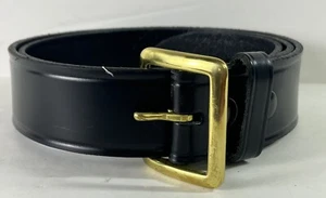 Boston Leather Garrison Belt 1.75" 1 3/4" Mens Sz 44 Black Solid Brass Buckle - Picture 1 of 7