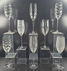 8 Pc Mikasa Cheers Fluted Champagne Mix Set Clear Cut Etch Elegant Stemware Lot - Picture 1 of 24