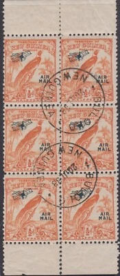 Stamps 1932 New Guinea bird 1/2d orange undated airmail SG190 block of 6, cto - Image 1 of 2