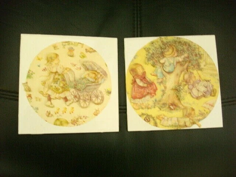 VINTAGE H&R JOHNSON TILES WITH CHILDREN X 2 Cover