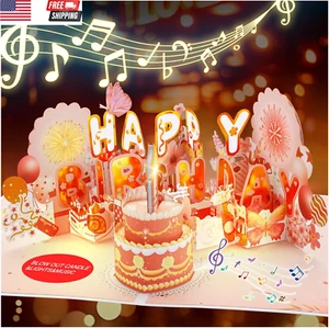 3D Pop up Birthday Cards for Women, Musical Happy Birthday Cards with Blowable C - Picture 1 of 7
