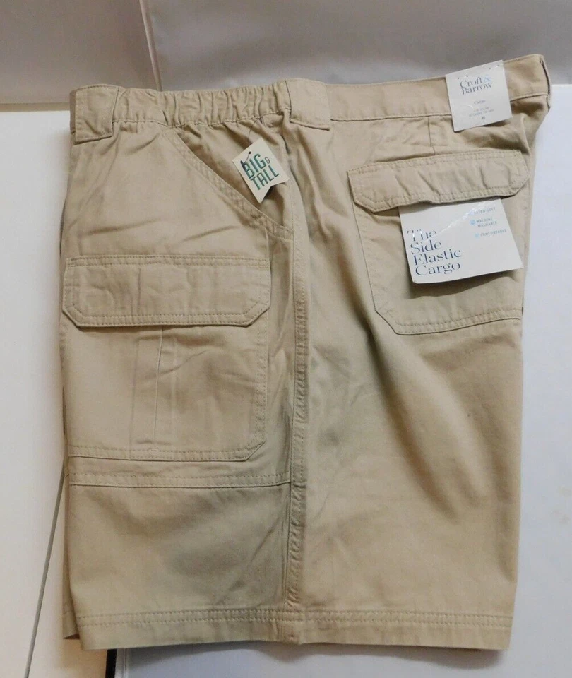 Croft & Barrow Mens Side Elastic Cargo Shorts Beige 100 Cotton Big Tall 52