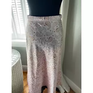 Zara Midi Skirt Satin Pale Pink Paisley, Womens XS - Picture 1 of 8