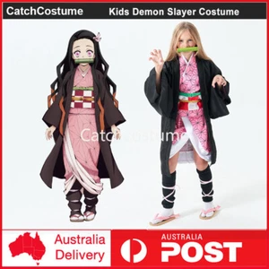 Kids Demon Slayer Kamado Nezuko Cosplay Costume Kimono Girls Halloween Outfits - Picture 1 of 16