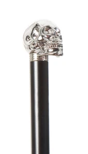 Black Beechwood & Nickel Resin Skull Dress Cane Walking Stick Horror Halloween - Picture 1 of 4