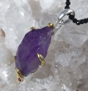 Colgante de piedra curativa de amatista de plata de ley 925 hecho a mano rareza A1486 - Imagen 1 de 6