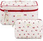2 Pcs Cotton Quilted Makeup Bag Travel Cosmetic Bag