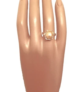 Freshwater Pearl Ring Filigree Style Gold-Plated Brass with Genuine 8-9mm Pearl - Picture 1 of 5