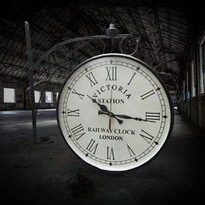 Double Sided Black Station Wall Clock Antique Style Home Christmas Decor Gift - Picture 1 of 10