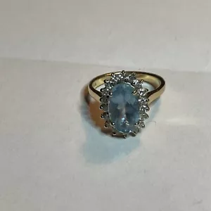Anello vintage topazio blu topazio 18 diamanti taglia 6 oro giallo CID - Foto 1 di 4