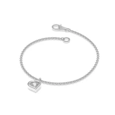 Single Round Cut Lab-Created CVD Diamond In 950 Platinum Heart Chain Bracelet - Image 1 of 4