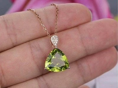 Trillion Cut Simulated Peridot Women Triangle Shape Pendant 14K Rose Gold Plated - Image 1 of 4