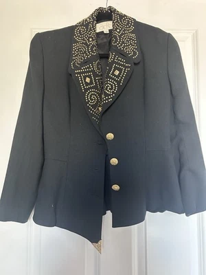 Blazer vintage Cache negro mezcla de lana con tachuelas doradas, para mujer talla 6. Foto 1 de 4