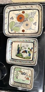 REDUCED! 3 VINTAGE 40’s MEXICAN TLAQUEPAQUE FOLK POTTERY DISH TRAY DEER CACTUS! - Picture 1 of 15