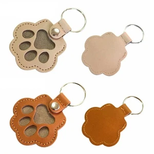 Leather Memorial Pet Hair Storage Bag Cat Paw Print Shaped Card Holder Keychain - Picture 1 of 17