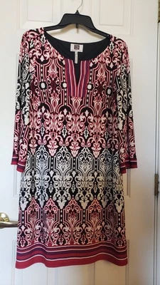 Vestido Laundry by Design Talla 10 Estampado Geométrico Cuello 3/4 Manga Campana Forrado Negro Foto 1 de 4