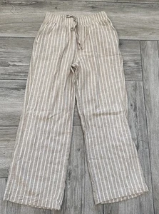 Pantalone rayon lino Briggs taglia small marrone e bianco a righe elastico in vita gamba larga - Foto 1 di 6