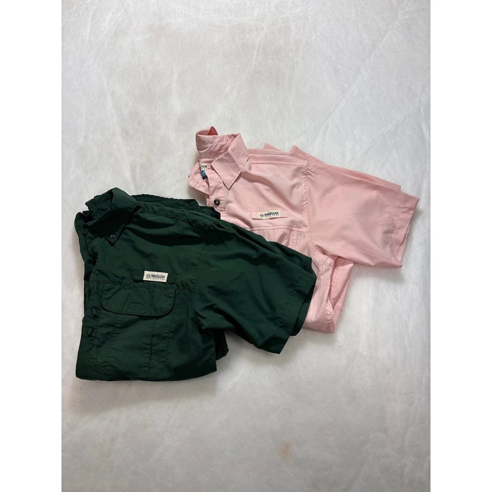 2 Magellan Outdoors Mens Fishing Shirt Button Up Short Sleeve Relaxed Fit Pink - Image 1 of 4