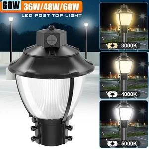 60W LED Post Top Light 3000K~5000K Garden Circular Area Pole Fixture w/Photocell - Picture 1 of 11