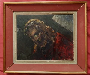 Magnifique  huile  par Robert Falcucci 1900-1982 "portrait du Christ " - Picture 1 of 11