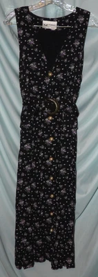 Vestido recto SL Fashions azul floral cuello en V sin mangas largo con cinturón talla 10 de colección 90 Foto 1 de 4