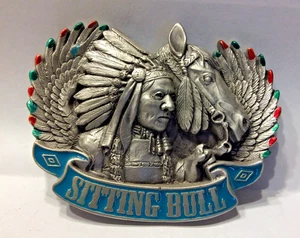 SITTING BULL BELT BUCKLE LAKOTA CHIEF PEWTER & ENAMEL NEW! - - Picture 1 of 3