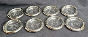 Set Of 8 Vintage Leonard Italy Glass & Silverplate Sunburst Coasters - Picture 1 of 5