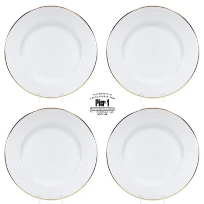 Pier 1 Imports GOLD LINE 10.5" Dinner Plate Set 4 Beaded Trim Porcelain Mint - Image 1 of 4