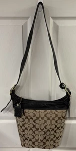 Coach Signature Canvas Brown Black Leather Trim Hobo Shoulder Bag Style 11437 - Picture 1 of 15