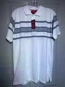 Lada mens polo size medium white  striped short sleeve pocket new w/o tag - Picture 1 of 7