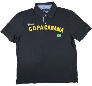 Tommy Hilfiger Polo Shirt XL Black Brazil Copacabana Flag Soccer Vintage 90s - Picture 1 of 9