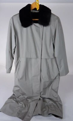 Vintage Carol Cohen Gray Drizzle Trench Faux Fur Lined Petite 10 - Image 1 of 4