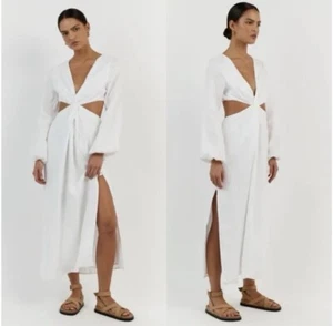 NWT DISSH Tina Dress Linen AU 10 US 6 Long Sleeve Cutout Midi White Sun Dress - Picture 1 of 4