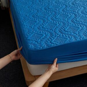 Quilted Waterproof Fitted Sheets Elastic Mattress Cover Solid Color Bed Sheets