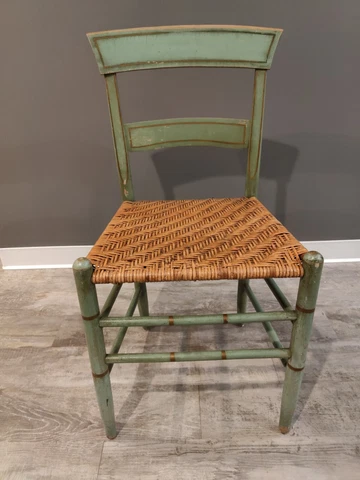 19TH Century Green Shaker Chair with Wooden Rush Seat 34in Tall Cover