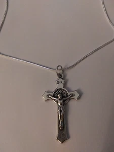 Collana Catena Sterlina Argento Italiano Medaglia Crocifisso 20" 925 - Foto 1 di 4