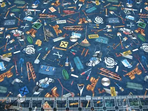 2.4 Yards Cotton Fabric - Quilting Treasures A Little Handy Tool Equipment B - Picture 1 of 1