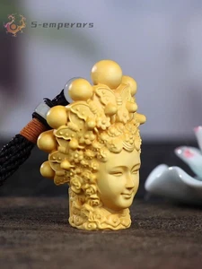 Buchsbaum geschnitzt chinesische Oper Schönheit Mädchen Statue Anhänger - Bild 1 von 5