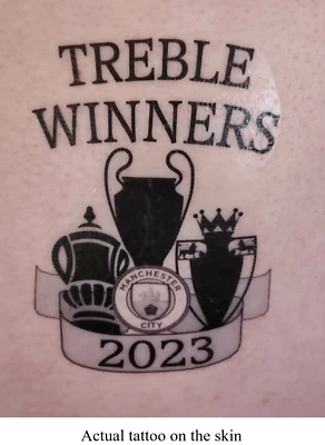Man City Treble Winners One Off Temporary Tattoo Freepost