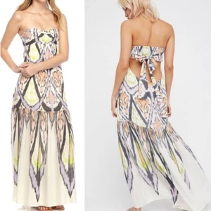 Free People Mojave Maxi Dress Size S Strapless Aztec White Festival Open Back - Picture 1 of 10