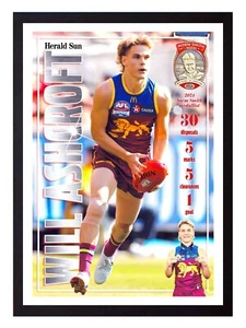 Framed 2024 Brisbane Lions AFL Premiers Norm Smith Poster Will Ashcroft 62x44cm - Picture 1 of 4
